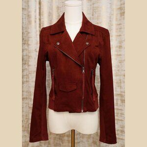 Marrakech Burgundy Brown Faux Suede Leather Biker Chick Jacket (S) (NWOT)